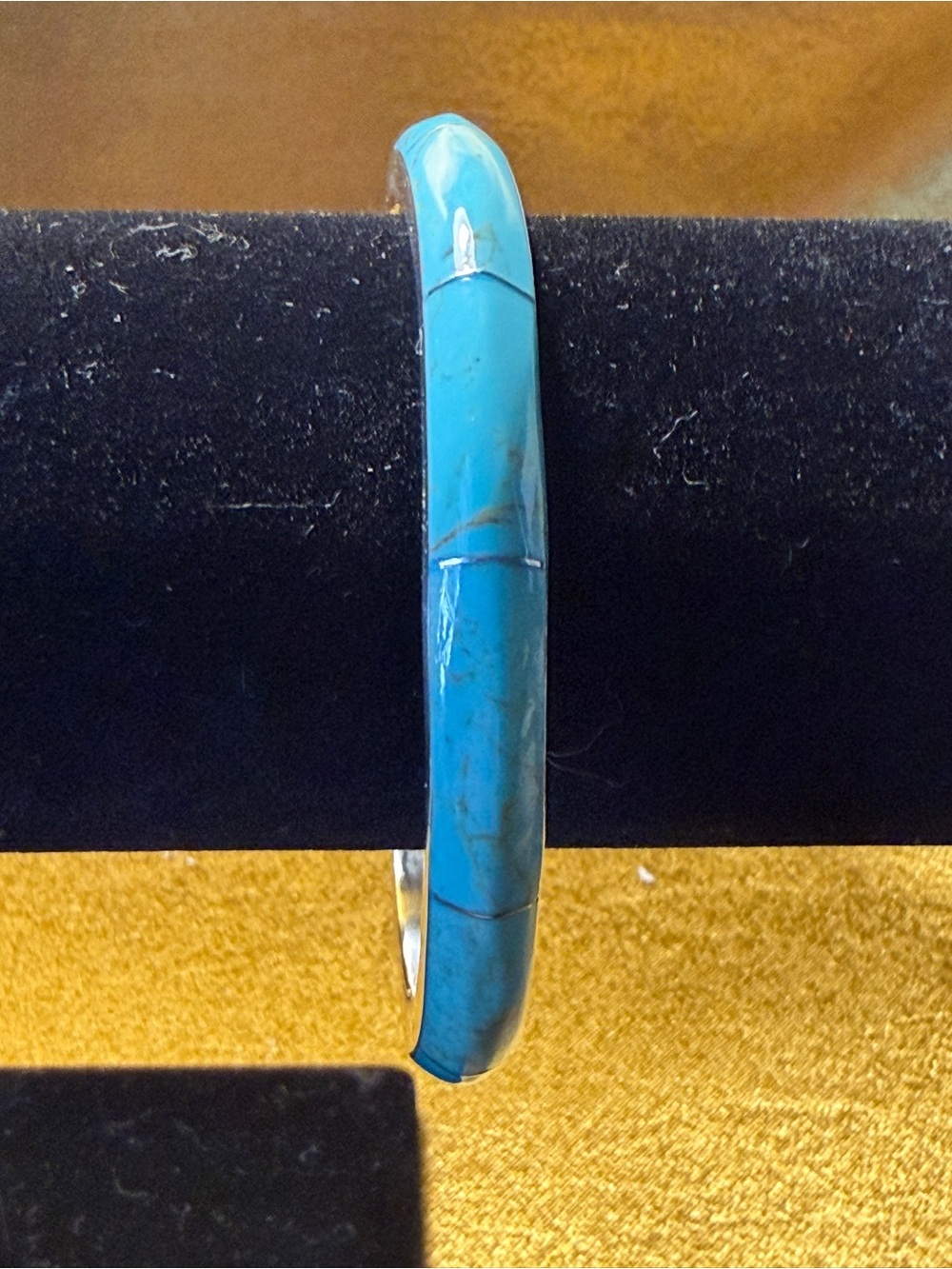 Turquoise Inlay Hoop Bracelet in sterling silver. 8 inches
